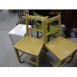 Three painted wooden chairs & a small painted floor standing box Condition reports provided on