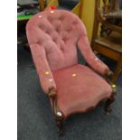 An antique button-back ladies armchair Condition reports provided on request by email for this