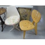 A mid-century plastic swivel chair, wooden chair & a vintage fire screen Condition reports