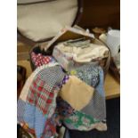 A vintage hat box & contents including Victorian period tunic, child's hat & fabric items