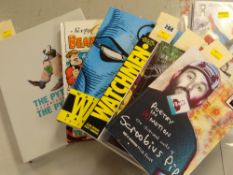 Six collectable books including The Pythons (Monty Python autobiography), two Watchmen comic books