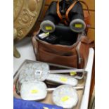 A dressing table set, parcel of glassware & two vintage cameras Condition reports provided on