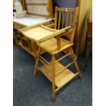 A vintage lightwood metamorphic high chair / stroller Condition reports provided on request by email