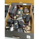 Approx ten assorted cameras including retro 1950s film cameras, Ricoh AF-77 Panorama camera,