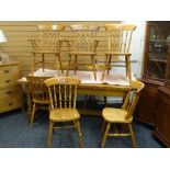 A modern oak farmhouse-type dining table & 6+2 chairs, 198cms long Condition reports provided on