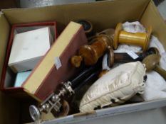 A box of small collectable treen, sewing items ETC Condition reports provided on request by email