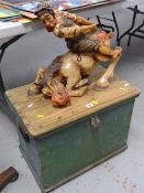 A painted pine box & a modern clown sculpture Condition reports provided on request by email for