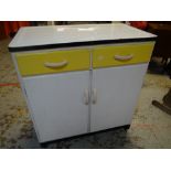 A retro utility-type kitchen cabinet with enamel top Condition reports provided on request by