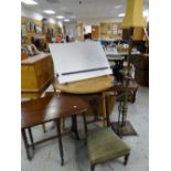 A parcel of furniture including circular top pine drop-leaf table, standard lamp, draughtsman's