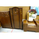 A polished vintage tallboy & matching dressing table, a small similar period wardrobe Condition