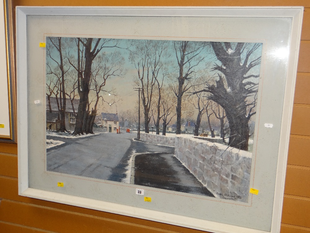 ARCHIE WILLIAMS oil on canvas - winter village scene with Royal Mail van, signed & dated 1983, 51