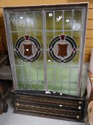 A section of vintage stained glass & a vintage billiards / snooker wall-mounting score board