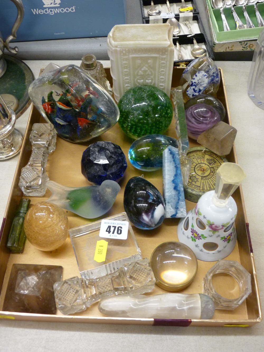 Mixed collection of ornamental glassware and paperweights etc