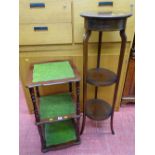 Edwardian inlaid mahogany three tier planter stand and a reproduction mahogany square stand with