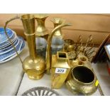 Good vintage bronze and copper Japanese vase, an Iznik type brass bowl and other vintage brass and