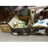 Mixed selection of pictures, pottery, collector's spoons and household goods in three boxes