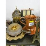 Quantity of vintage metalware and a reproduction lantern style clock