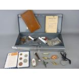 Pilot British make document box with key and contents including vintage and later coinage, an RAF