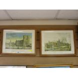 Pair of prints - Westminster Abbey and surrounding area, 28 x 39 cms