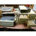 Sawyer's slide projector, an eight drawer picture slide storage chest etc