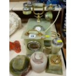 Onyx effect vintage style telephone, mantel clock, table lighters and other similar ware