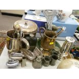 Collection of EP and other metalware, four vintage table lighters etc