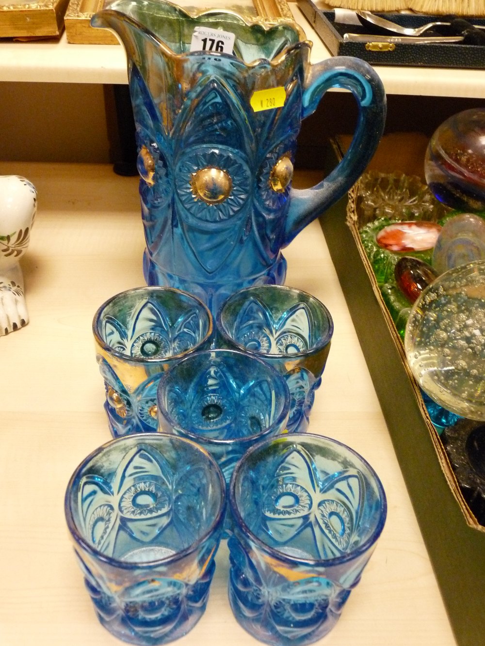 Blue glass lemonade set with gilt decoration