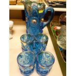 Blue glass lemonade set with gilt decoration