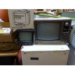 Vintage Aerialite Popular heated dryer, vintage Mitsubishi BB-1207B portable TV and an Emperor re-