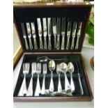 Modern mahogany cased canteen of cutlery