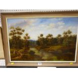 G THOMPSON early oil on canvas - river scene, signed, 39 x 60 cms