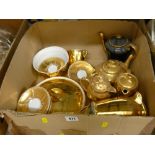Box of Worcester gilt decorated tableware etc