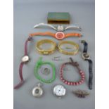 Quantity of wristwatches and vintage jewellery and a lady's Art Deco style cigarette case