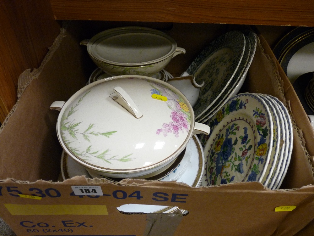 Mixed box of dinnerware including Masons Regency plates and Minton Grecian Key