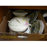 Mixed box of dinnerware including Masons Regency plates and Minton Grecian Key