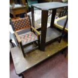 Walnut topped rectangular Long John coffee table, two tier oak side table and a string topped