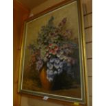 H V SIMMONDS oil on canvas - still life, colourful chrysanthemums etc, 60 x 50 cms