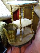 French style two tier gilt painted side table, an oval topped vintage mahogany side table with a
