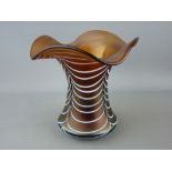 Iridescent trail glass vase with polished pontil