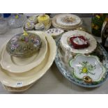 Quantity of decorative and other dinnerware, colourful lidded pots and an Oriental style pot