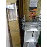 Boxed hardwood clothes rail, two melamine shelf units, two variable cupboard baskets and a