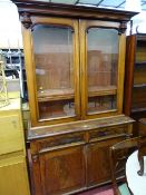 Victorian mahogany two door glass topped bookcase sideboard