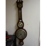19th Century mahogany banjo barometer with thermometer