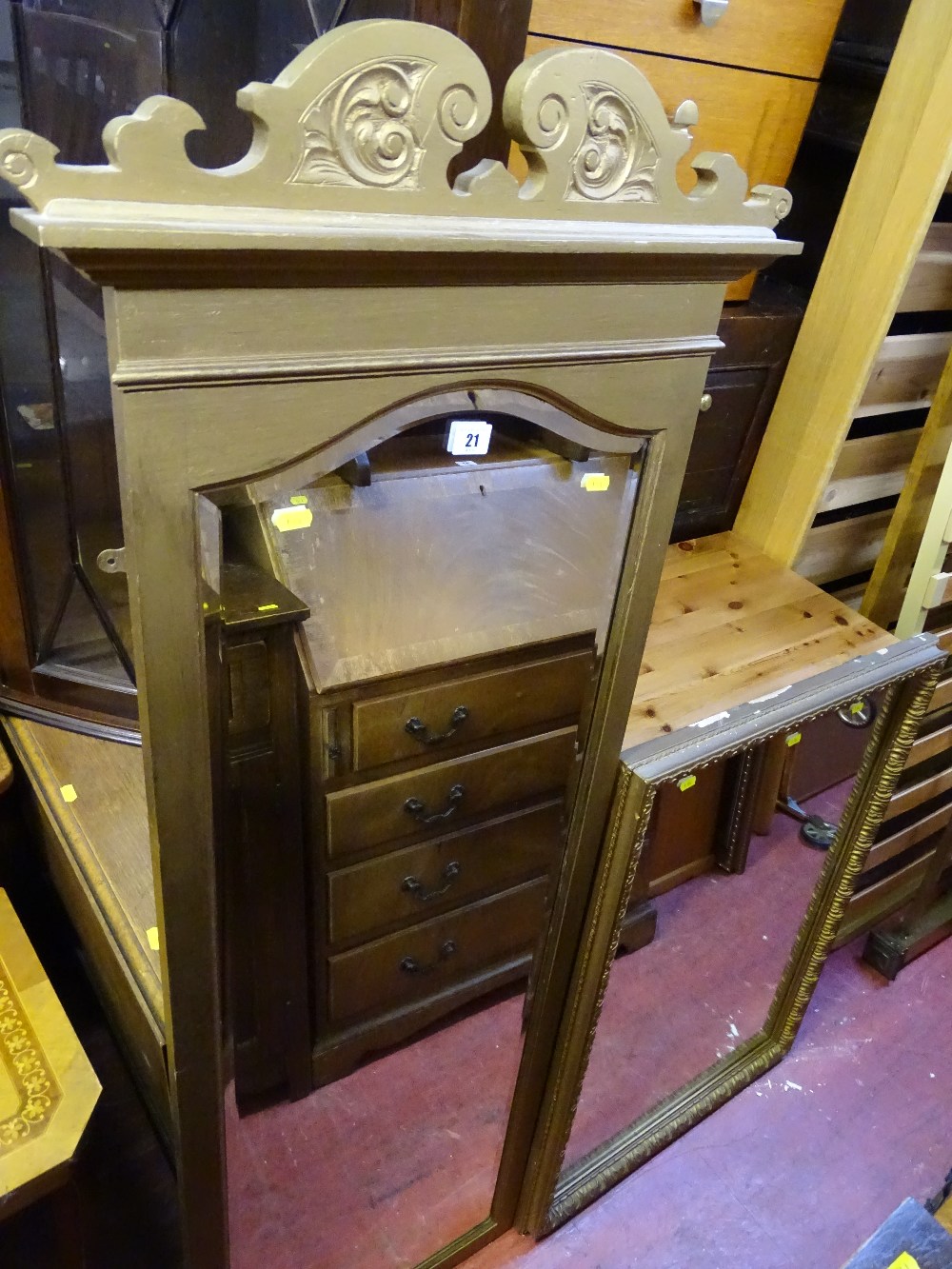 Gilt painted Edwardian dressing mirror and one other