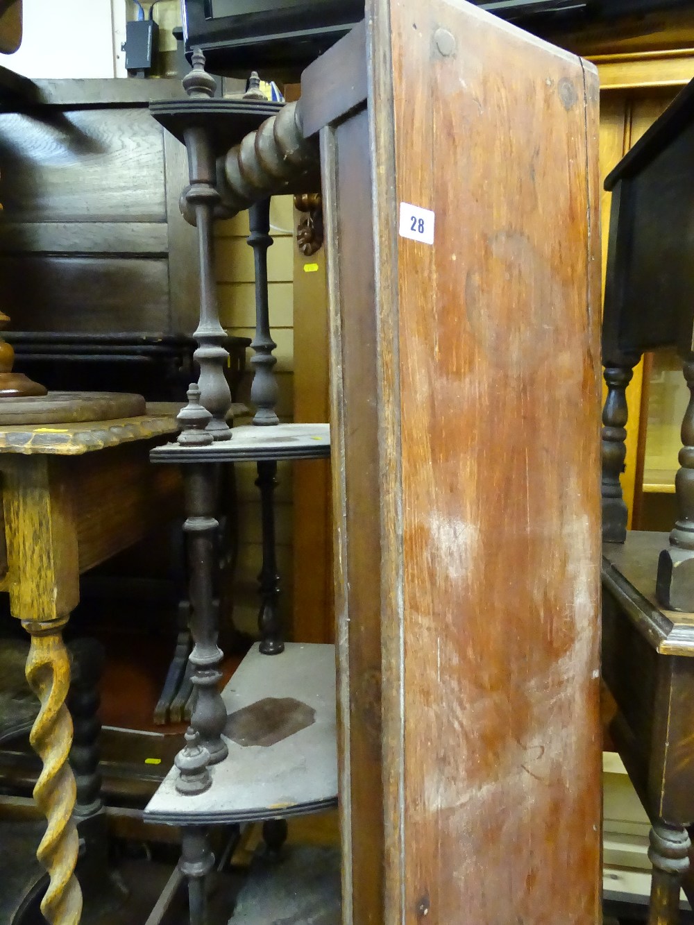 Long Victorian mahogany stool and a reproduction four tier whatnot