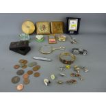 Mixed box of lady's and gent's collectables including a sterling silver photograph frame, compacts