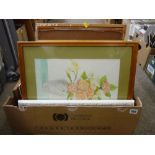 Box of framed pictures and prints