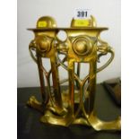 Pair of Arts & Crafts brass fire dogs etc