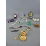 Mixed group of collectables including mineral ornaments, modern pocket watches etc