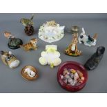 Mixed box of collectables including 'The Duck Pond' by Coalport, a cranberry glass bowl of miniature